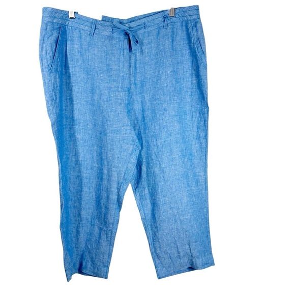 L.L.BEAN Light Blue Linen Cropped Summer Pants Drawstring Classic Fit 18 Petite - Picture 1 of 10